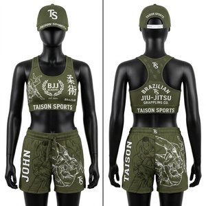Ensemble de short et soutien-gorge BJJ en coton 100% 240 GSM, vert néon, noir rayé, taille élastique, logo personnalisé par sublimation, pour femmes - Product Image 3