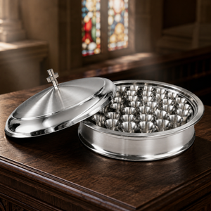 Stainless Steel Commercial Grade Polished Metal Finish Dishwasher Safe 2-Layer <b>Communion</b> Serving Tray Set Lid 40pcs <b>Cups</b> Church - Product Image 4