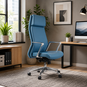 Chaise de bureau ergonomique pivotante en cuir PU, cadre en fer, dossier haut, réglable en hauteur, mobilier commercial, design contemporain - Product Image 1