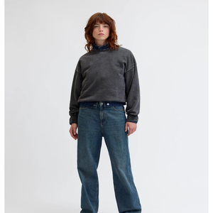 Sweat-shirt vintage à fermeture éclair, style rétro vieilli, pull-over uni en molleton de coton délavé à l'acide, coupe classique pour l'hiver - Product Image 4