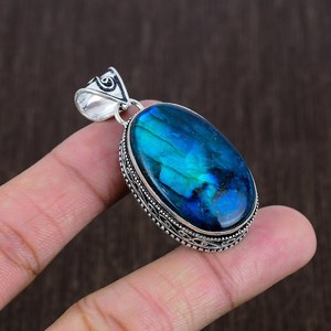 Colgante de Labradorita Azul Flash, Estilo Boho, Plata de Ley 925, Collar de Piedras Preciosas Hecho a Mano, Regalo de Joyería - Product Image 2