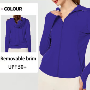 Haut à manches longues, vente en gros usine, veste à capuche légère pour femme, tissée, unie, teinte, anti-UV, avec masque intégré - Product Image 1