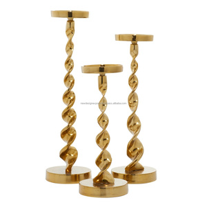Premium 3-Piece Gold Twist Candlestick Set • Spiral Ribbon Metal Centerpiece - Product Image 5