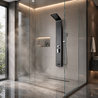 Panneau de douche mural multifonction OSIS avec douche pluie, douchette à main et jets doux pour le corps, en acier inoxydable brossé, design moderne, pour hôtel