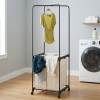 Meilleure VENTE en Gros : Panier à Linge Multifonctionnel en Fonte avec Chariot et Cintres pour Rangement Domestique