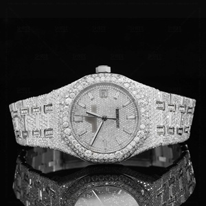 Montre de luxe pour homme à quartz avec diamant Moissanite et boîtier en acier inoxydable, cadran en verre massif, aiguilles analogiques, montre Hip Hop à quartz - Product Image 1