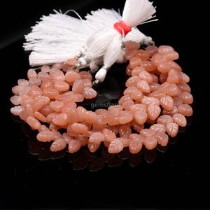 Cuentas de piedra lunar naranja natural talladas en forma de hoja de 10-11 mm, cuentas de piedra lunar talladas a mano para la fabricación de joyería, sueltas. - Product Image 5