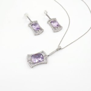925 <b>Sterling</b> <b>Silver</b> Natural Amethyst Pendant <b>Earring</b> <b>Set</b> Rhodium Plated OEM ODM Fine Jewelry - Product Image 2