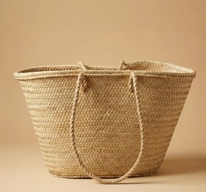 Grand panier fourre-tout marocain fait main en paille, sac de marché tressé en palmier, panier de plage et de rangement, avec poignées courtes ou longues en paille - Product Image 2