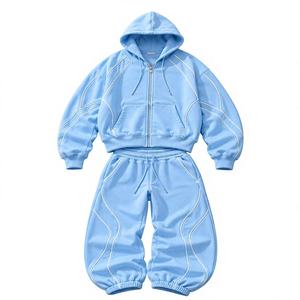 Unisex <b>Retro</b> Streetwear 2 in 1 Hooded Solid <b>Tracksuit</b> Customizable 100% Cotton Sportswear - Product Image 1