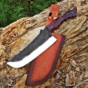 Couteau de chef artisanal forgé à la main, lame en acier inoxydable, manche en bois, étui en cuir, finition mate, ambidextre, 6-7,9 pouces, métal - Product Image 1