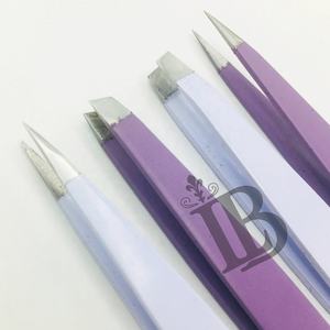 Nouvel ensemble de pinces à sourcils en vison personnalisées, droites et biseautées, très demandées, avec logo personnalisé, pinces bleues - Product Image 5