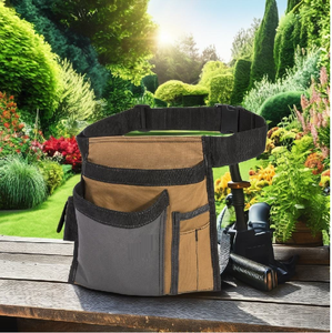 Pochette multi-outils avec sangle réglable, couleur beige et noire, pour le rangement des outils d'électricien, avec porte-stylo, porte-crayon et porte-lunettes - Product Image 5