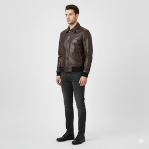 Veste en cuir véritable bicolore de haute qualité, sur mesure, en toile tricotée, pour homme, style décontracté, motard, vintage, hiver - Product Image 4