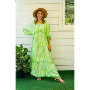 Vestido Kaftan de Rayón con Estampado Tie Dye para Mujer, Corte Holgado, Cuello en V, Estilo Boho, para la Playa, Ligero, Maxi Kaftan de Verano - Product Image 3