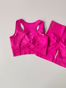 Fashionable Pink Ribbed Racerback Crop Top and Scrunch Butt Biker Shorts <b>Set</b> for Ladies Perfect Workout <b>Yoga</b> Running Fitness - Product Image 3