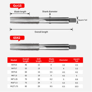 Jeu de tarauds à main HSS norme JIS 3 pièces M3 M6 M8 M10 M12 à cannelures droites 6542 Outils de filetage - Product Image 6