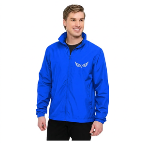 <b>Men's</b> Black Windproof Zipper <b>Jacket</b> With Embroidered Wings Logo Stand Collar Casual Autumn Wear - Product Image 2