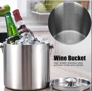 Wall Stainless Steel Party Wine Vintage Champagne Ice <b>Buckets</b> <b>with</b> <b>Lid</b> and Handle Wall Stainless Steel Party Wine Vintage Champa - Product Image 2