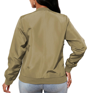 Blouson bomber vert olive à manches longues, fermeture éclair, col montant, vêtement d'extérieur décontracté en polyester tissé, pour toutes les saisons - Product Image 5