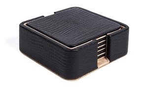 Luxury <b>Black</b> Faux Leather Coaster Set with Holder Elegant Drink Coasters for <b>Coffee</b> <b>Table</b> Dining Room Office Decor - Product Image 6