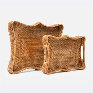 Elegante Juego de Bandejas Cuadradas de Mimbre, Bandeja Decorativa de Mimbre Natural, Duradera, Ecológica, Ligera, Elegante Organizador para el Hogar - Product Image 1