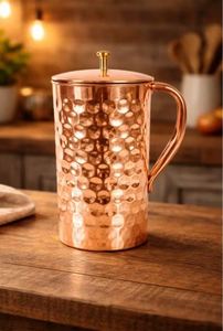 Copper jug set for luxury workspace hydration setup water serving metal set with <b>glasses</b> durable reusable kitchen dining drinkwa - Product Image 3
