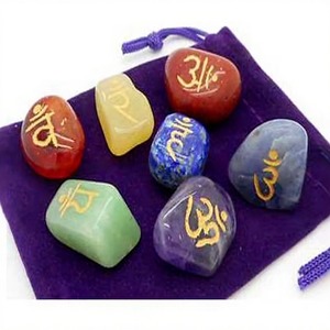 Gemstone Chakra Sanskrit EngravedTumble <b>Set</b> With Pouch Agate Chakra Natural Stones <b>Crystal</b> Crafts Reiki Rocks Feng Shui <b>Set</b> - Product Image 1
