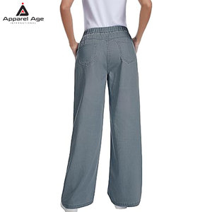 Wide Leg <b>Jeans</b> Woman Mid Waisted Trendy <b>Pull</b> <b>On</b> Drawstring Stretchy <b>Jeans</b> Pants With Pockets For <b>Women</b> - Product Image 2