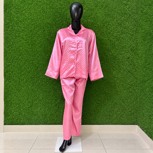 Pink Satin Plus Size Embroidered Women's Sleep Pants Shorts Regular Fit Elastic Waist Casual Winter Wear - Product Image 1