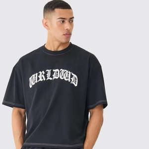 Camiseta Oversize de Algodón para Hombre, Estilo Urbano, Corte Holgado, Hombros Caídos, Bordado, Manga Corta, Casual, Estampada - Product Image 3