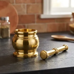 Juego de Mortero y Pilón de Latón Puro con Acabado Dorado, Molinillo de Especias Tradicional, Triturador Manual Resistente para Especias y Hierbas - Product Image 3