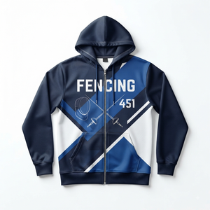 Sweat à capuche zippé pour homme, bleu et blanc, imprimé géométrique, sportif, coupe classique, respirant, vêtements d'hiver - Product Image 3