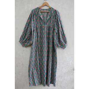 Vestido de Verano para Mujer, Estilo Boho, de Algodón, con Estampado a Mano, Natural, Lavable, Ligero y Transpirable - Product Image 1