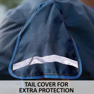 Couverture imperméable pour cheval bleue avec grande protection de la queue et double fermeture poitrine pour une utilisation extérieure toutes saisons - Product Image 5