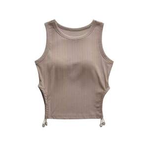 เสื้อกล้ามลูกไม้ประดับคอวีสีพื้นลำลองสำหรับผู้หญิง - Product Image 2