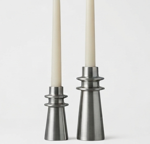 Support de bougie en acier inoxydable, anneau ondulé, porte-bougie en métal argenté, support de bougie conique, décoration d'intérieur - Product Image 1