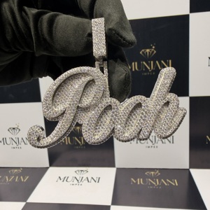 Colgante de Lujo POOH con Letra Redonda de Plata 925 y Diamantes Tallados, Joyería Personalizada con Nombre, Chapado en Plata, Certificado IGI, para Hombre - Product Image 2