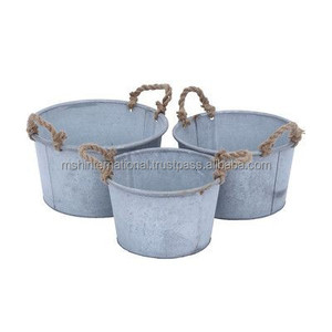 Galvanized Metal Oval Planter Pots with <b>Copper</b> Handles for Home Decoration - Product Image 6