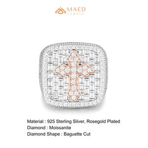 Anillo Cruzado de Moissanita Oro Rosa para Hombre, Anillo de Lujo con Incrustaciones de Baguette Estilo Hip Hop, Joyería de Moda, Regalo - Product Image 6