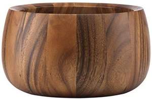 Bol de service en bois d'acacia naturel, design rond décoratif, vaisselle rustique en bois pour la salle à manger et la décoration - Product Image 4