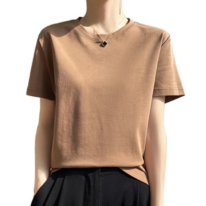 Camiseta de manga corta de algodón mercerizado de gama alta para mujer, camiseta de fondo de media manga de Color sólido para verano - Product Image 1