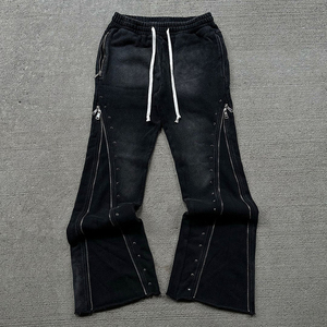 Men's Black Hooded Sweatshirt <b>Set</b> French Terry Street Style Autumn Wear 100% Cotton Full Zip Joggers - Product Image 3