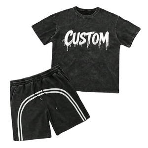 Conjunto de camiseta y pantalones cortos con serigrafía personalizada, lavado ácido, 100% algodón, material de alta calidad, conjunto de camiseta para unisex - Product Image 2