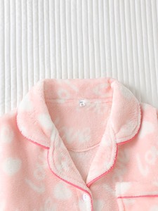 Ensemble de pyjama en polaire pour femme, manches longues, imprimé rayé rose, doux et confortable, vêtements de nuit d'hiver, col montant, fermeture à cordon, longueur intégrale - Product Image 2