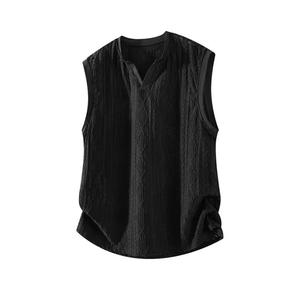 Men's <b>Black</b> Breathable Knitted O-Neck Striped <b>Tank</b> <b>Top</b> Casual Sporty Washed Weaving Method Plain Dyed - Product Image 1
