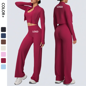 Ensemble de survêtement pour femme, couleur unie, manches longues, fermeture éclair, coupe ample, style sportif, avec taille élastique, pour le printemps - Product Image 1