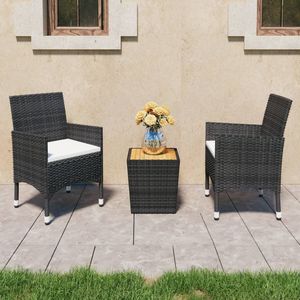 Acacia Wood and Poly Rattan Bistro Set 3-Piece <b>Black</b> <b>Garden</b> <b>Furniture</b> - Product Image 1
