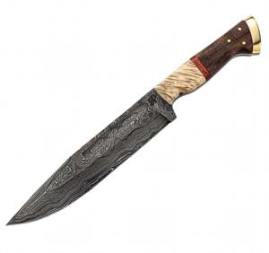 Handcrafted Patterned Steel Long-<b>Profile</b> Utility Craft <b>Tool</b> Mixed Wood Handle Executive Display Piece - Product Image 3
