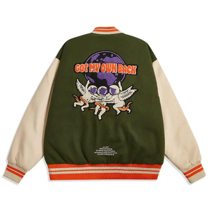 Veste universitaire unisexe verte 100% coton coupe-vent avec patch brodé, col rabattable, coupe classique, vêtement décontracté pour l'automne - Product Image 5
